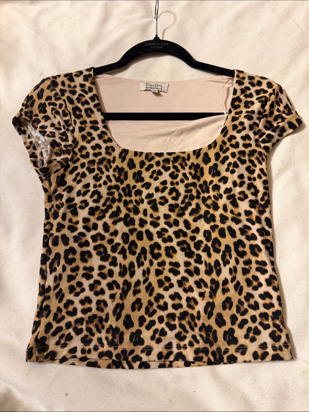 Faded Glory Leopard Scoop Neck Crop Top - Beige/Black